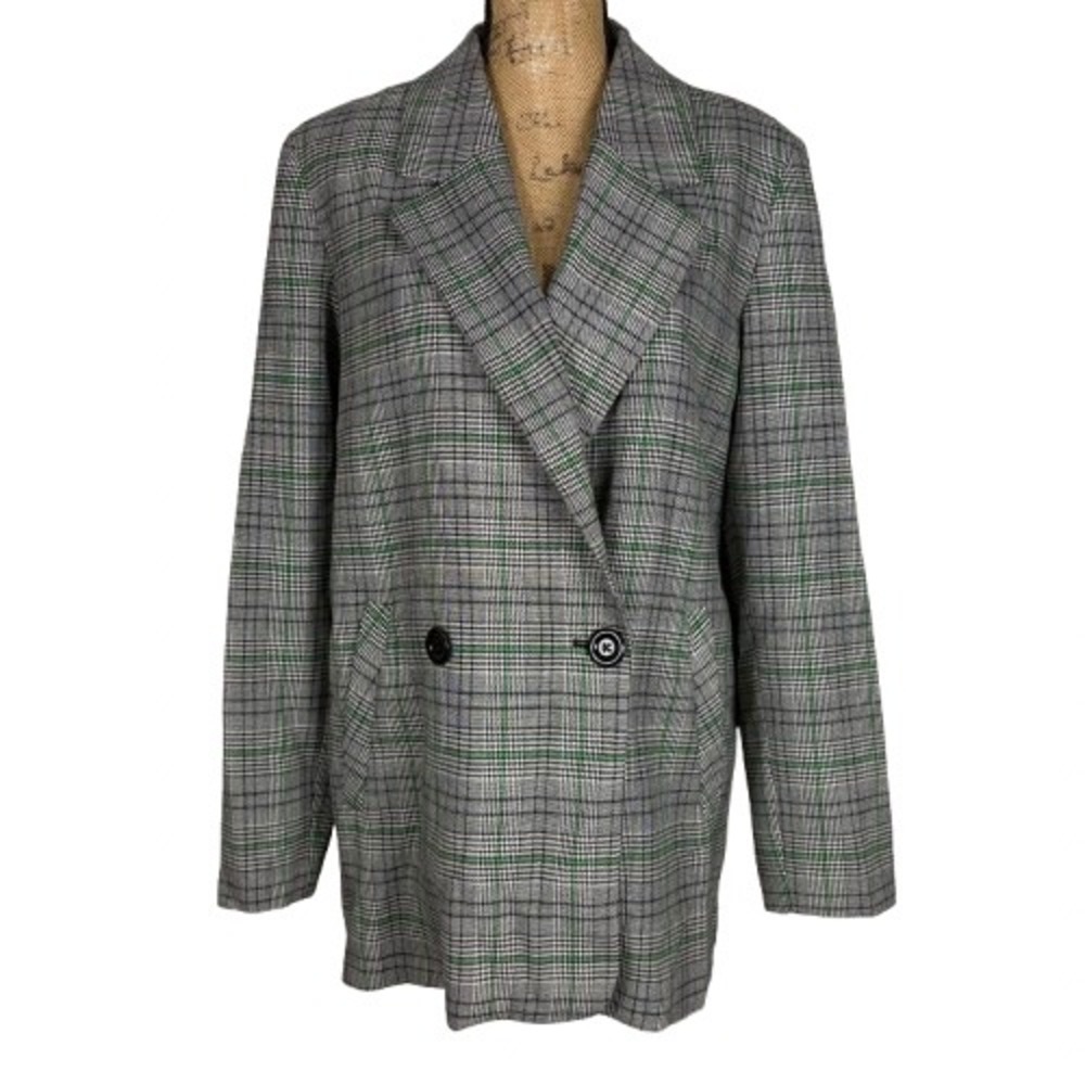 NEW‎ Cartonnier Anthropologie Long Oversized Blazer Gray Glen Plaid Size Medium